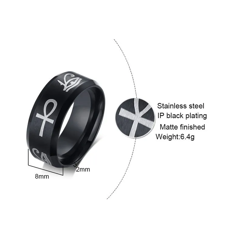 Vnox Stainless Steel Egypt Eye of Horus Ankh Cross Rings for Men US Size 7-12