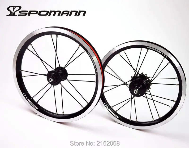 New SPOMANN 14 inch Folding bike alloy V brake BMX bicycle clincher rims wheelset MTB 14er 7 bearing 3 speed freewheel new