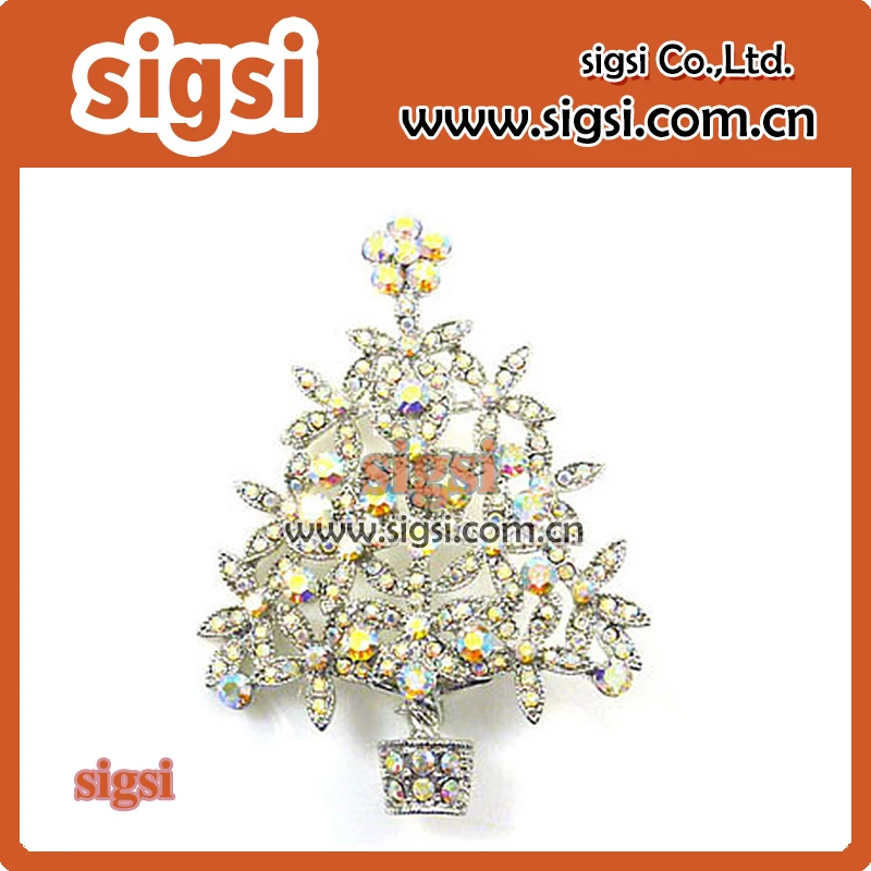 100pcs wholesale fancy wedding clear rhinestone Christmas tree brooch pin for gift/party/holiday