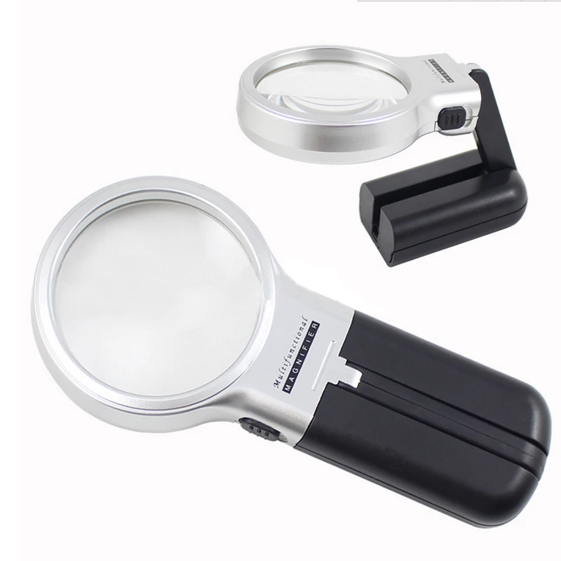 5X Desktop Handheld Reading Magnifier With LED Lights Folding Magnifying Glass Optical Measuring Instruments