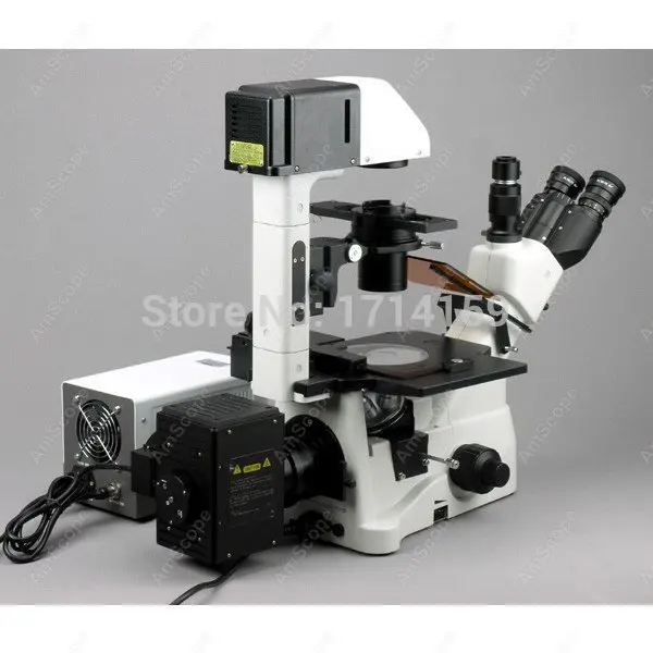 laboratory applications-AmScope Supplies 400X-600X Phase Contrast Inverted Fluorescence Microscope+3MP Camera