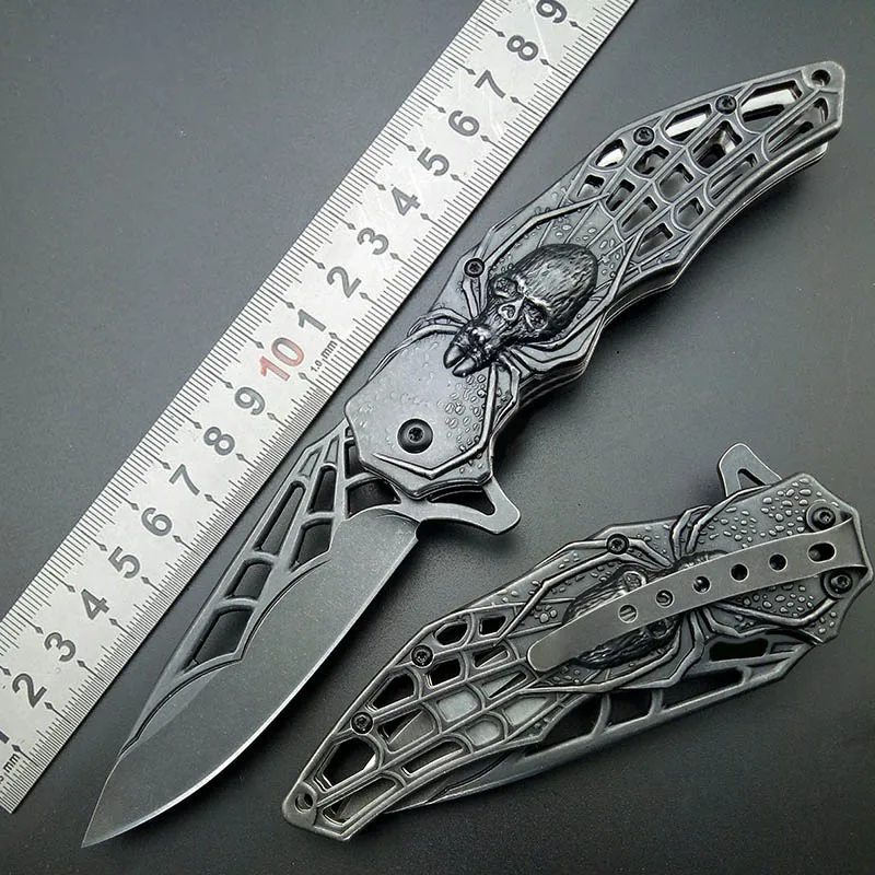 

Spider Stonewash 440C Folding Knife Tactical Folding Blade Spider web Design Knives Cool survival Outdoor tools Free shipping