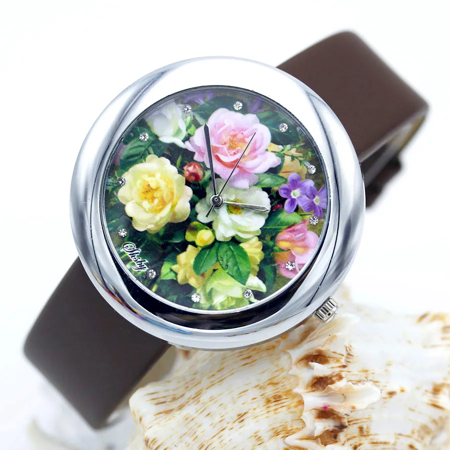 Shsby Brand flowers Leather Strap Watches Women Dress Watch Fashion girl Casual Quartz Watch Ladies Rhinestone Quartz Watch gift