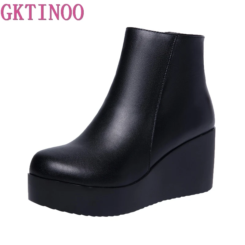 GKTINOO 2024 Genuine Leather Autumn Winter Boots Shoes Women Ankle Boots Female Wedges Boots Women Boot Platform Shoes Warm