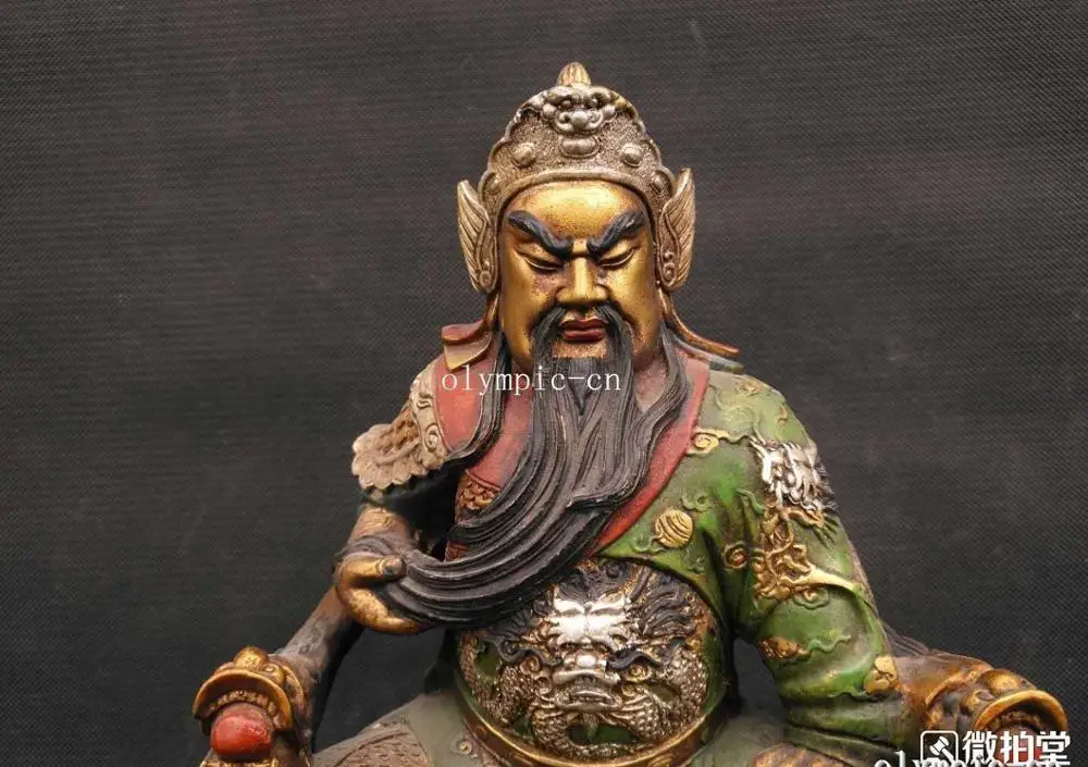 11'' bronze copper gild gold carved Painting dragon Guan Gong GuanYu statue