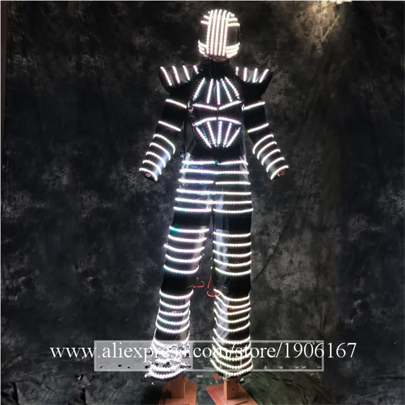 

Colorful LED Luminous Stilts Robot Suit With Led Helmet Illuminated Growing Light Up Stilts Party Clothes Ballroom Costume