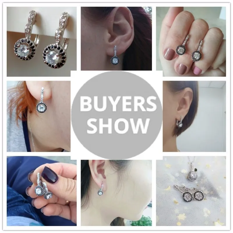 2026 New Vintage Silver Color Engagement Hoop Earrings for Women Black&White Stone Jewelry Bijoux T001