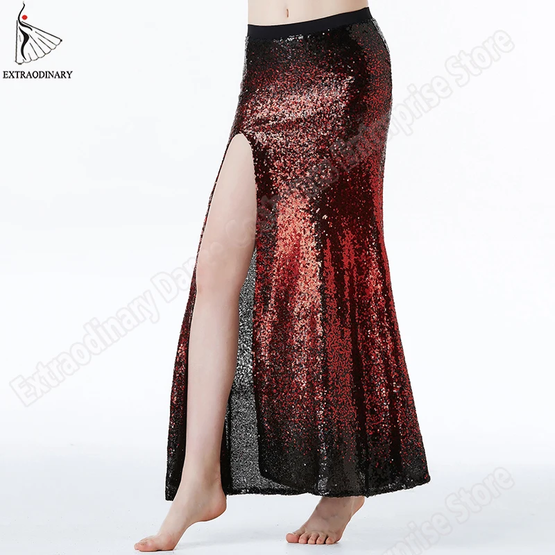 New Sexy Women Belly Dance Skirts Long Sexy Sequins Costume Oriental Dance Skirt Bellydance Stage Performance 2 Colour