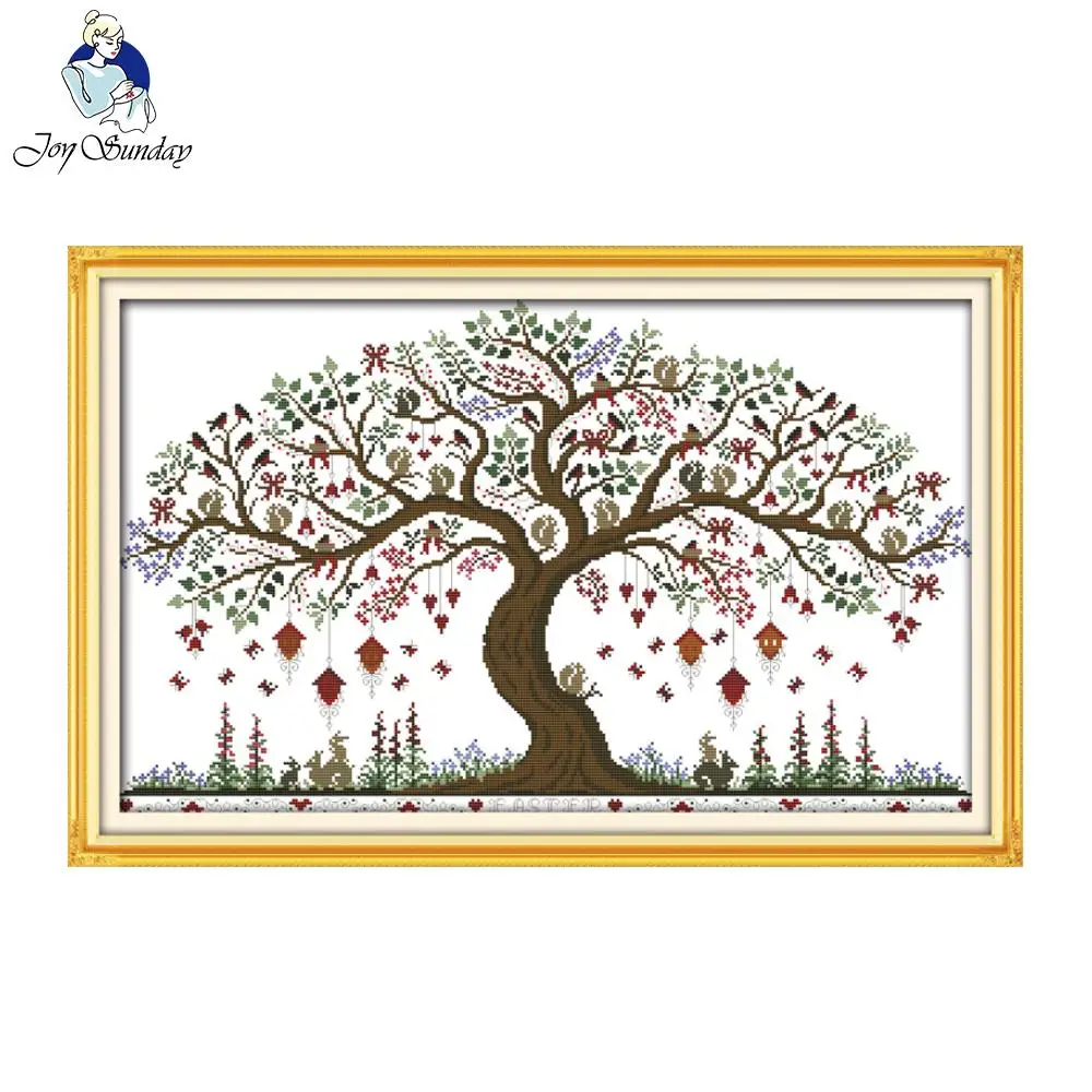 

Joy Sunday scenic style Love tree free cross stitch patterns charts stitchery kits wall painting for home decoration