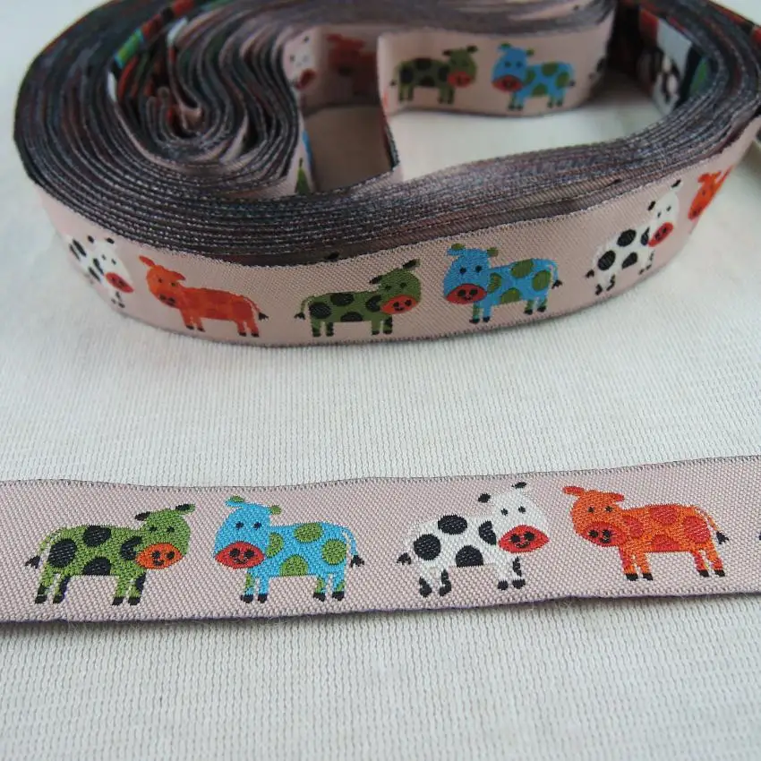 24 different colors Cow Duckling wholesale 5/8 \'(16 mmx5yards) Polyester Woven Jacquard Ribbon with Dachshund dog For Dog Collar