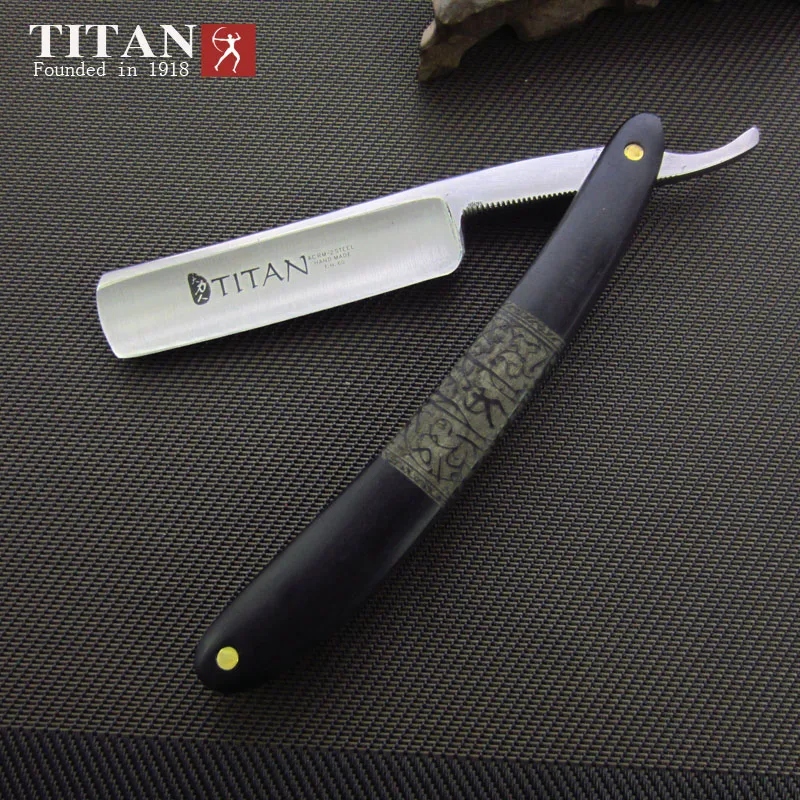 Titan shaving tools wooden handle ,steel blade straight shaving razor for men