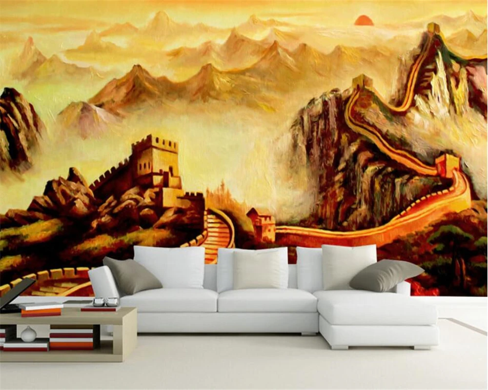 

Beibehang Home decoration wallpaper oil painting Great Wall background wall living room bedroom TV background walls 3d wallpaper