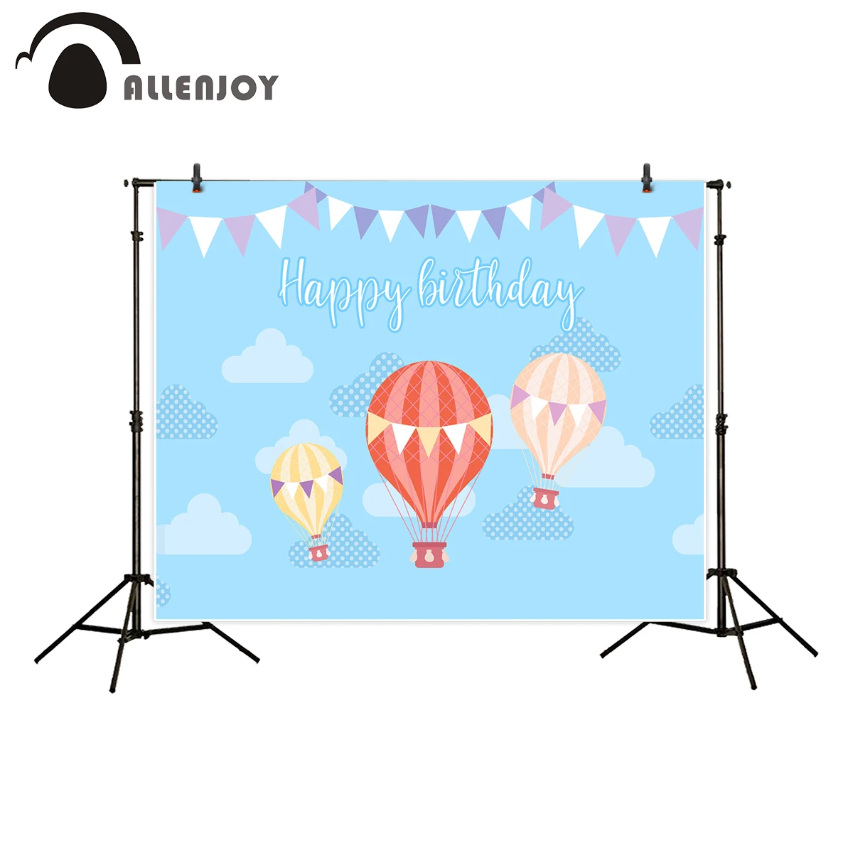 

Allenjoy kids background for photography Baby blue sky cloud banner hot air balloon happy birthday backdrop new design photocall