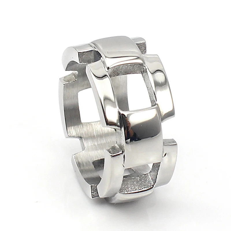 Fashion Jewelry Finger Rings Simple Chunky Stainless Steel Chain Ring Men Silver Color Size 8 7.5 7