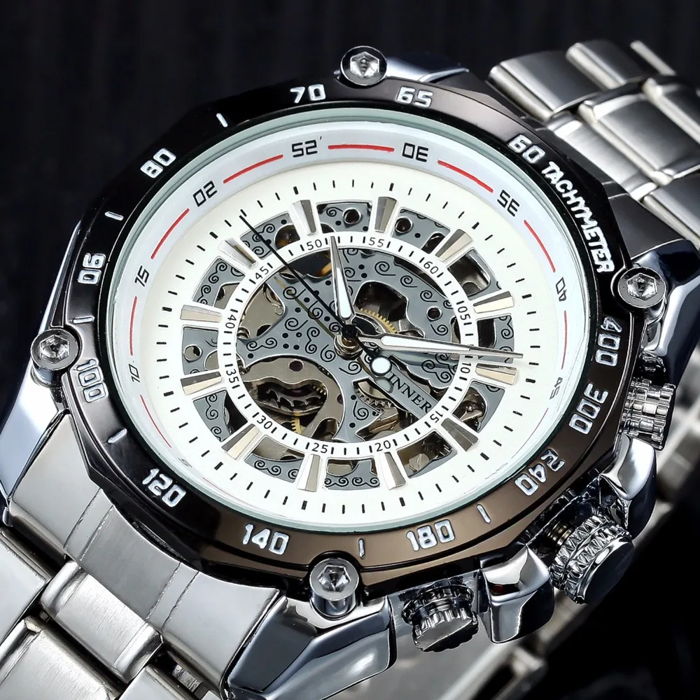 2019 Winner Luminous Brand Steel Men Automatic Mechanical Watch Skeleton Military Relogio Male Montre men watches Relojes hombre