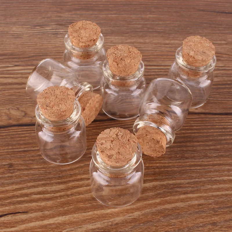 100pcs 22*25*12.5mm 4ml Mini Glass Wishing Spice Bottles Tiny Jars Vials With Cork Stopper pendant crafts wedding gift