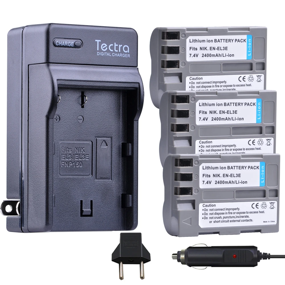 

Tectra 3Pcs EN-EL3E ENEL3E Bateria + Digital Charger for Nikon D50 D70 D70s D80 D90 D100 D200 D300 D300S D700 MB-D10 MB-D80