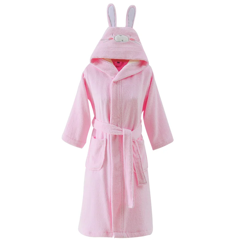 Winter Autumn Bathrobe Kids Girls 100% Cotton Animal Baby Bathrobe Cotton Children  Bathrobes Rabbit Hooded Bath Robe for Girls