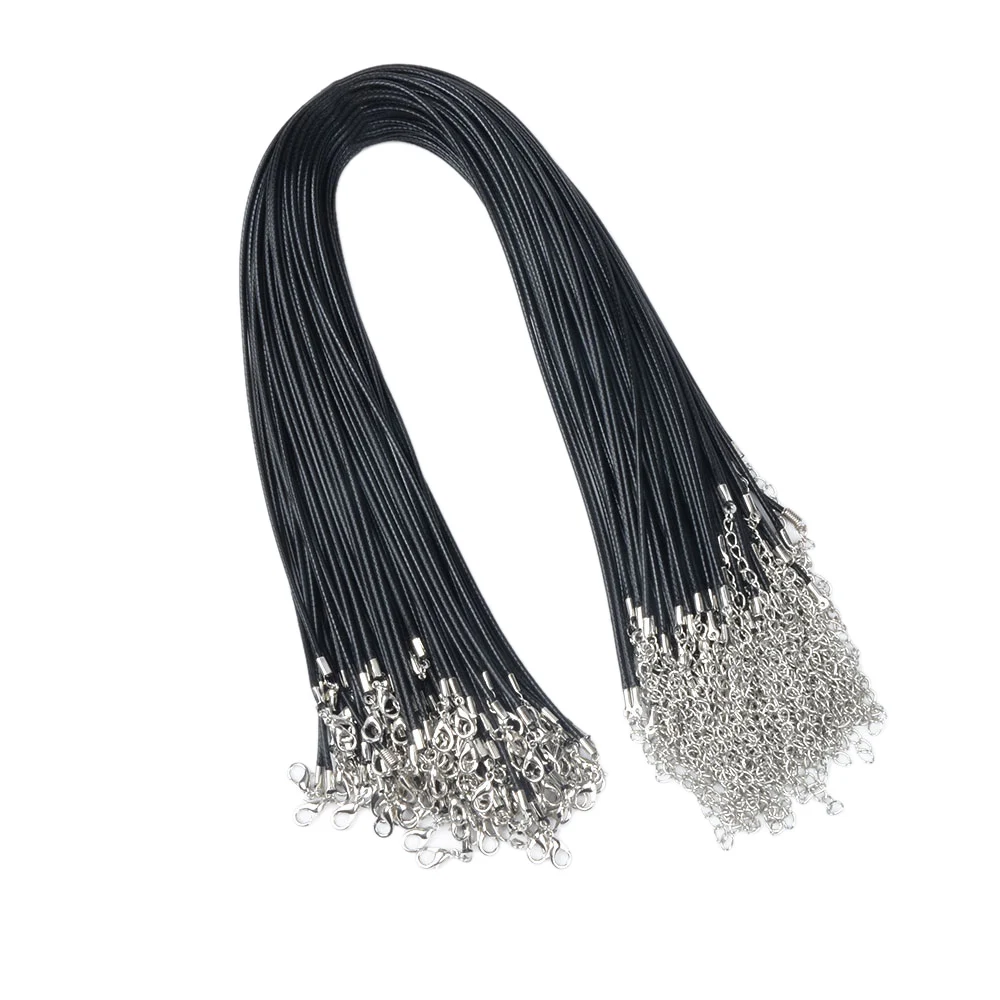 20Pcs 1.5mm 2mm Black Wax Cord Chain 45cm Leather Rope necklace Lobster Clasp DIY Jewelry Making Findings Accessories Wholesale