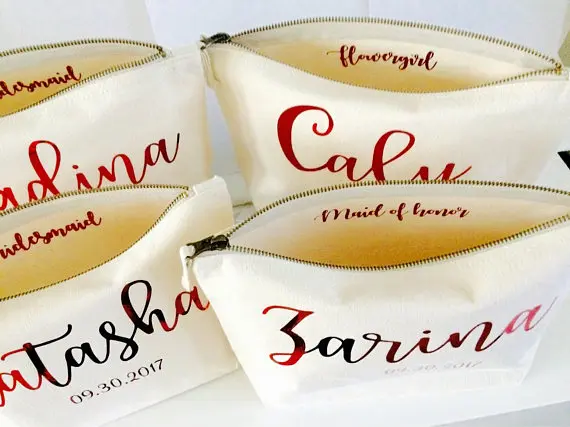 personalize wedding birthday bride bridesmaid maid of honour Make Up pouches makeup comestic Bags toiletry pouches partygifts