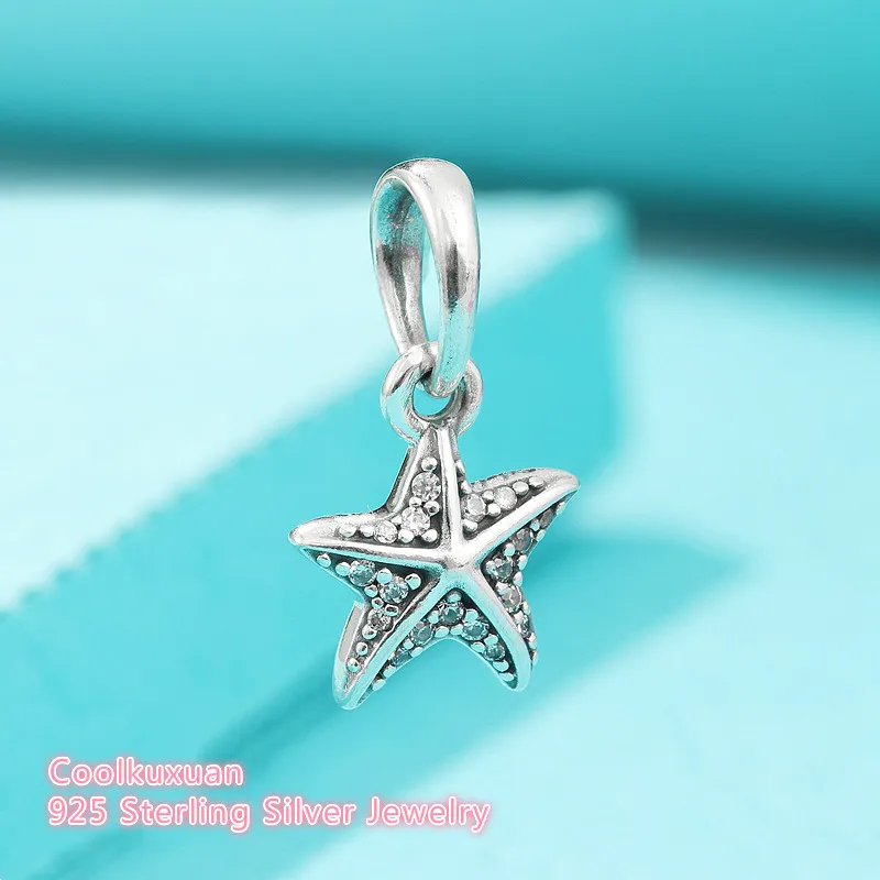 

Summer 100% 925 Sterling Silver Bead Charm Tropical Starfish, Clear CZ Pendant Beads Fit Original Pandora Bracelet Jewelry