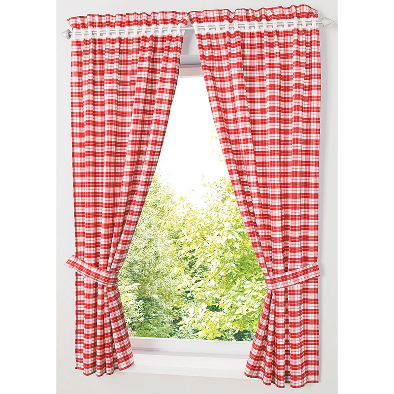 Pastoral Red/ Blue Plaid Short Curtains for Kitchen Window Treatments Kids Room Curtains for Bedroom Living Room Roman Blinds