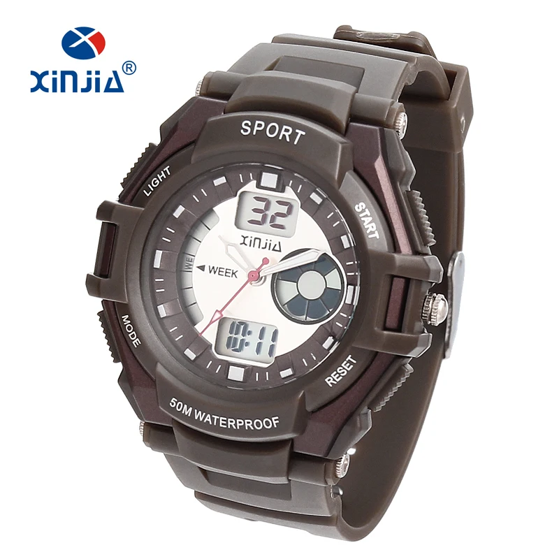 New Cheap 5 atm Light Analog Digital wristwatch Girl Boy Sports Watches 50M Waterproof Rubber Watch