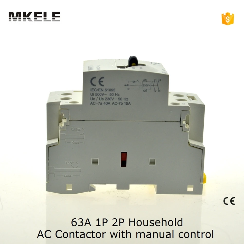63A 2 Tiang Listrik Rumah Tangga AC Kontaktor 230 V 110 V 24 V Dengan Dioperasikan Secara Manual Contator 2NO 2NC 1NO1NC