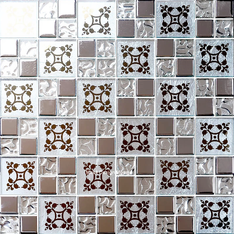 

New European Style Silver Flower Glass Mosaic Tiles, Kitchen backsplash Bathroom Shower Fireplace Brick Wall tile decor