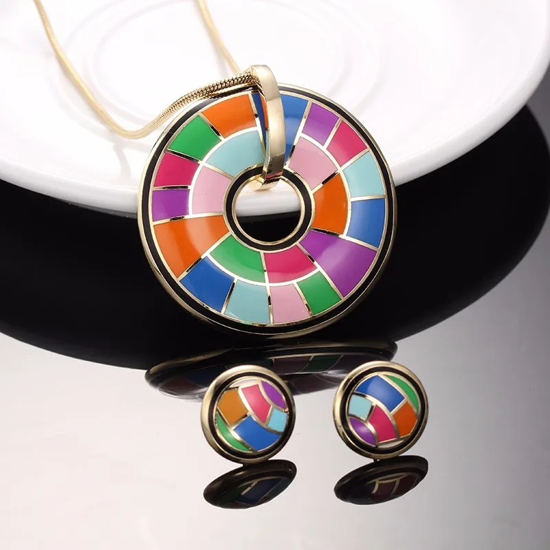 R&X New fashion Enamel Vintage Necklace Earrings Chain Leaves Pendant Jewelry Sets For Woman Wedding Jewelry Set  Exempt Postage