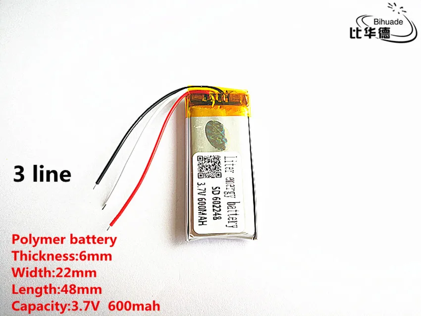 3 สายคุณภาพดี 3.7 V, 600 mAH, 602248 Polymer lithium ion/Li - Ion แบตเตอรี่สำหรับของเล่น, POWER BANK, GPS, mp3, mp4