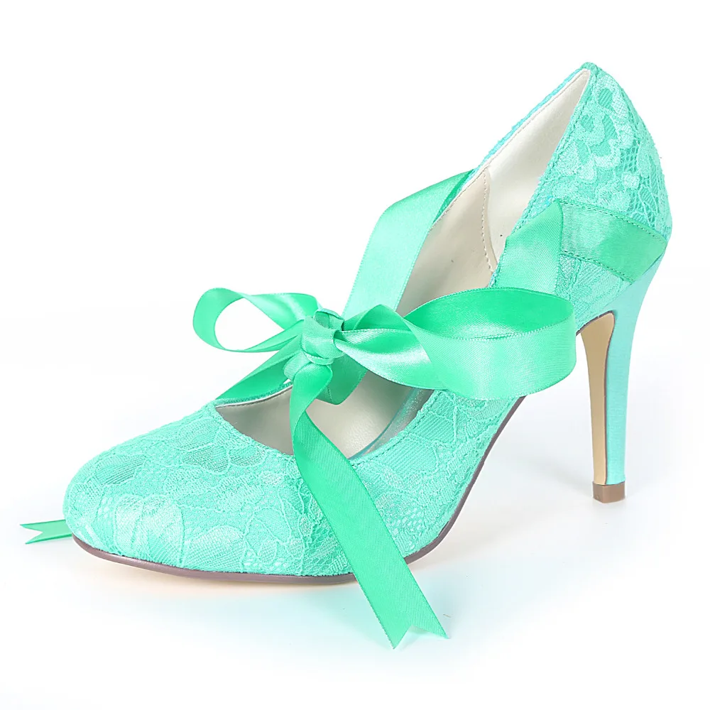 Creativesugar sweet ribbon strap lace up closed toe high heels bridal wedding party pumps prom lace heels lavender mint green