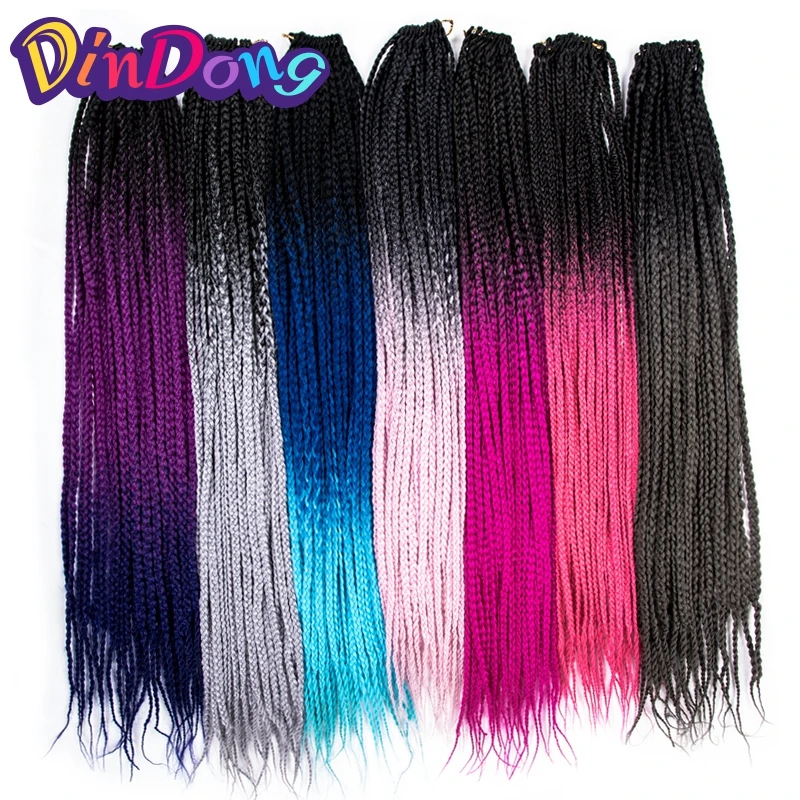 DinDong Ombre Crochet Box Braids Extensions 24 inch Ombre High Temperature Fiber Synthetic Braiding Hair