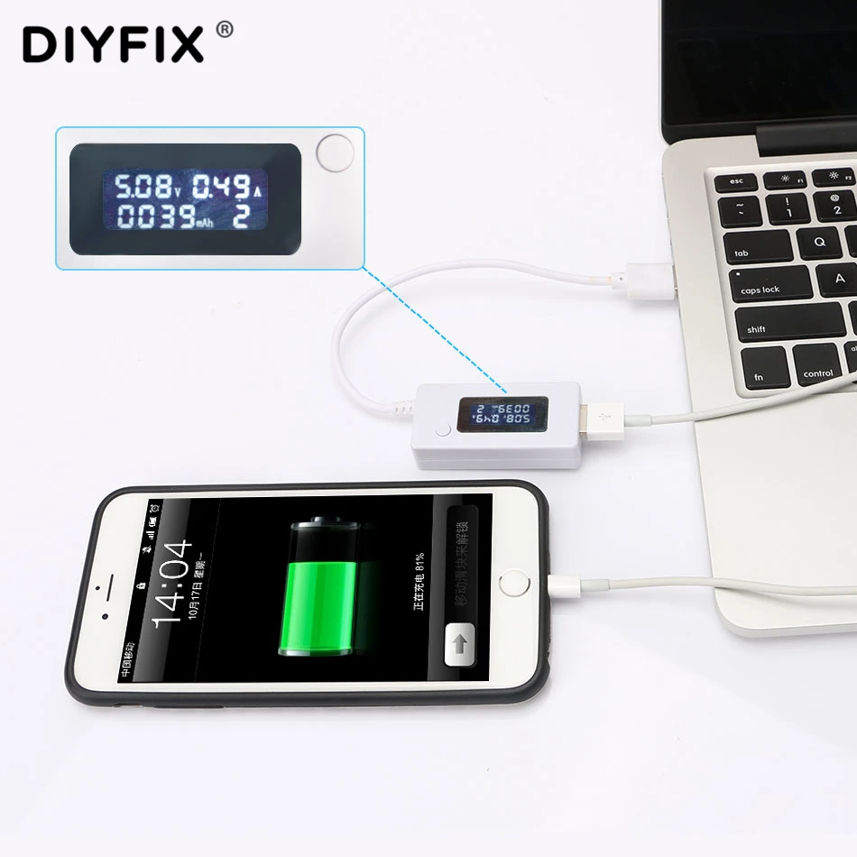 DIYFIX Micro USB Charger Battery Capacity Voltage Current Tester Meter Detector with LCD for Mobile Smartphone Power Bank