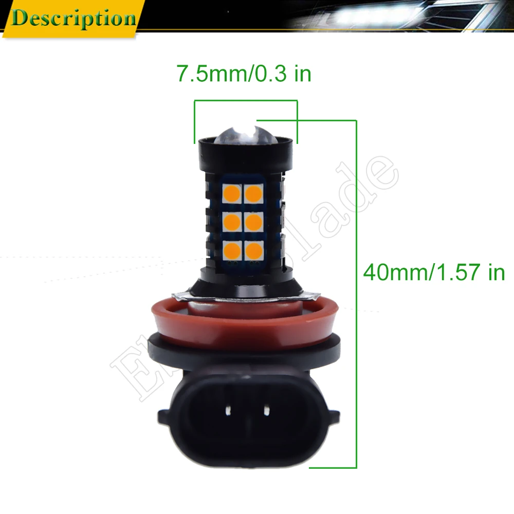 2Pcs Car Led H8 H11 H16JP 3030 30SMD Auto Fog Light Lamp Bulbs Projector Lens Running Driving Light Amber Orange Yellow 12V DC