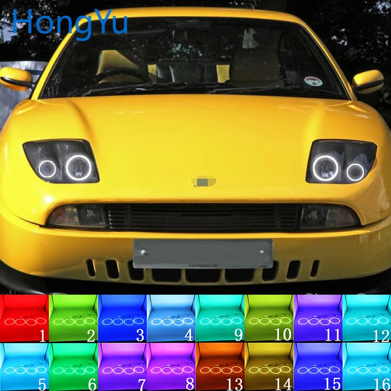 Latest Headlight Multi-color RGB LED Angel Eyes  Ring Eye DRL RF Remote Control for Fiat Coupe 1993 1994 - 2000 Accessories