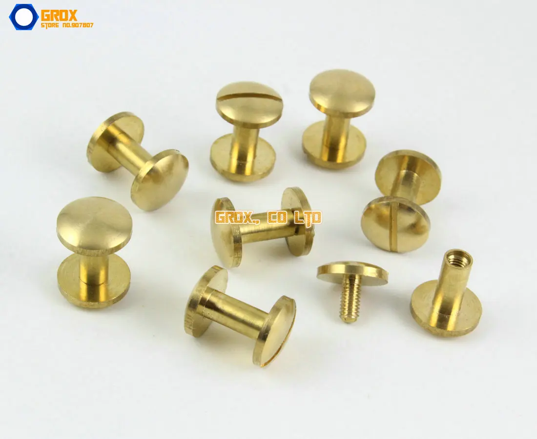 30 Pieces 10*9mm Leather Craft Belt Wallet Solid Brass Nail Rivet Chicago Screw Cambered Head