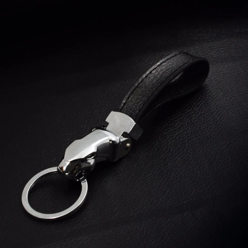 Men Leather Keychain Gifts Jaguar Car Key Chain Stainless Key ring Metal Keychains Men Jewelry