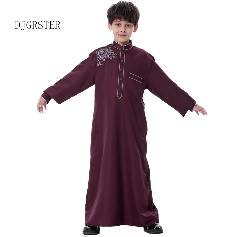 DJGRSTER Islamic Clothing Muslim Arab Middle East Teenage Boy Robe Clothes Muslim Thobe Kids Abaya Embroidery Arabic Clothing