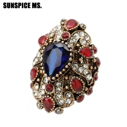 Hyperbole Bohemia Heart Crystal Vintage Rings For Women Full Rhinestone Antique Gold Color Turkish Wedding Ring Jewelry 2018 New