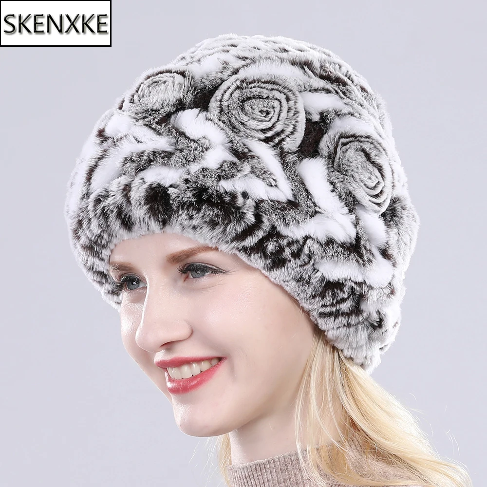 

Hot Sale Winter Lady Knitted Real Rex Rabbir Fur Hat Natural Soft Warm Fur Caps Russia Women 100% Genuine Rex Rabbit Fur Hats