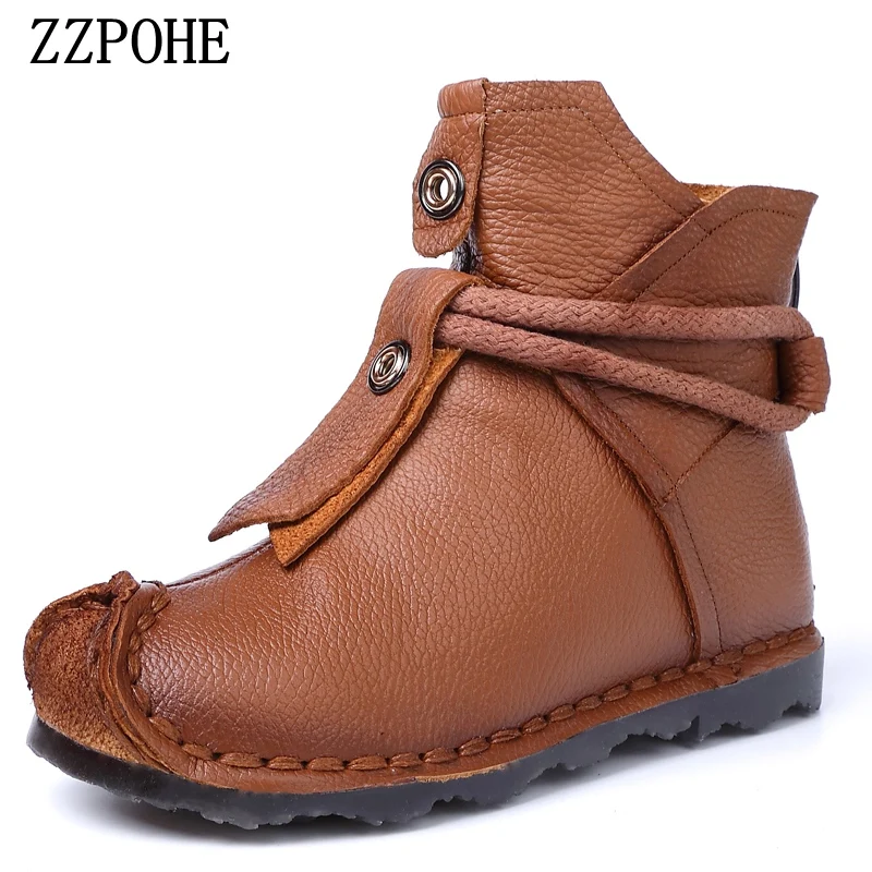 Winter Genuine Leather Women Boots Lady Handmade Soft Ankle Boot Women comfortable casual shoes Woman national style short boots