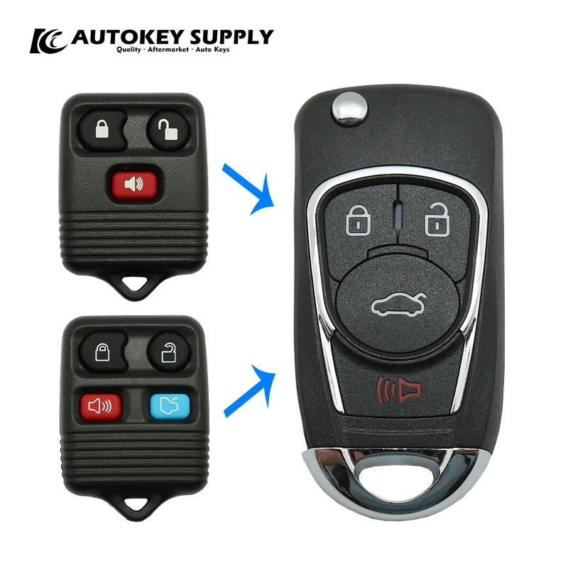 Modified For Ford 3+1 Buttons Remote Flip Key 315/433MHz without Blade   AutokeySupply AKFDC437