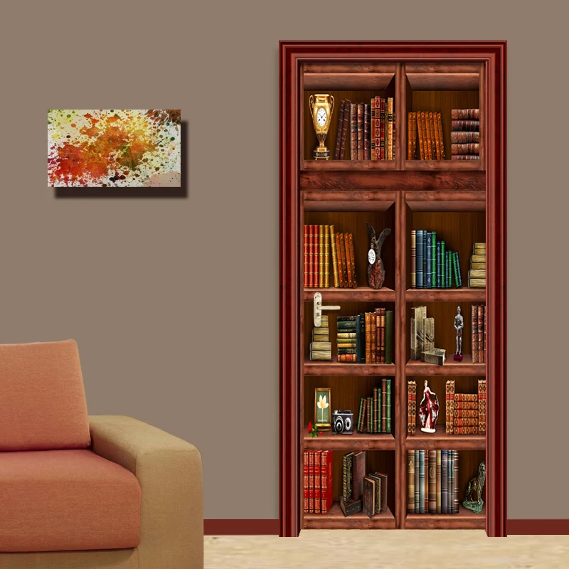 3D Wallpaper Chinese Style Bookshelf Mural Living Room Study Creative Door Sticker PVC Self-Adhesive Waterproof Papel De Parede