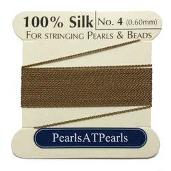 2M Long 0.6mm in Diameter Beige 100% Natural Silk Beading Cord with Needle Attached