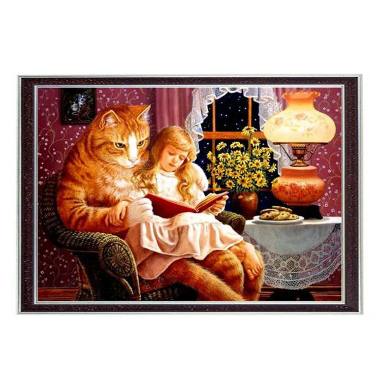 

Girl and cat People Counted Needlework,Cross stitch,Embroidery kits Set 14CT Canvas Patterns Cross-Stitching,DIY Handmade