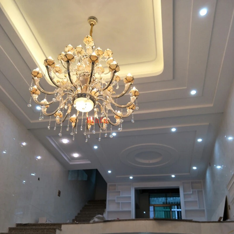 Large Crystal Chandelier Gold Chandelier Light Crystal Chandelier Living Room Restaurant Modern Chandeliers Compound Building