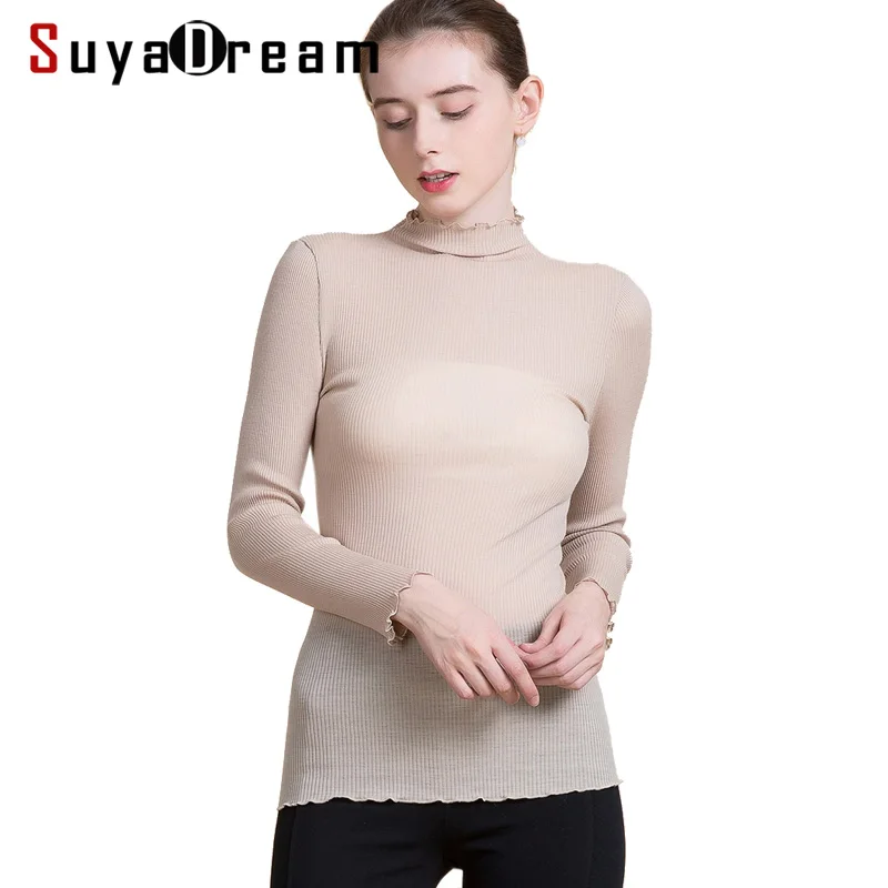 Women Wool Pullovers 100% Wool Long sleeved Turtleneck Sweater for Women Rib Knits wear 2021 FALL Winter Bottoming shirt Black