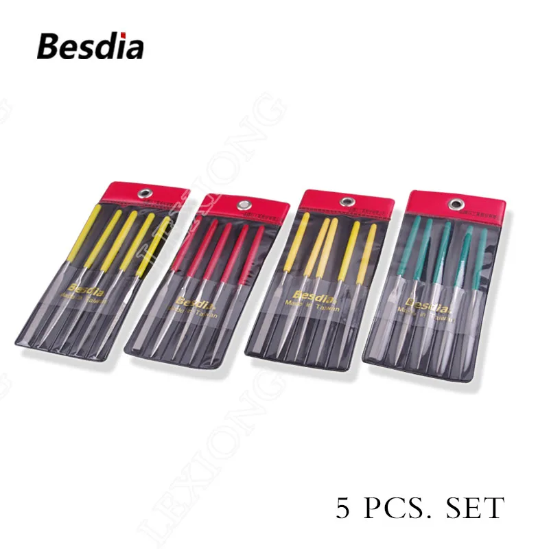 Taiwan Besdia Diamond Needle Files 3*140MM 5 PCS. SET Round Half-round Flat Square Triangle