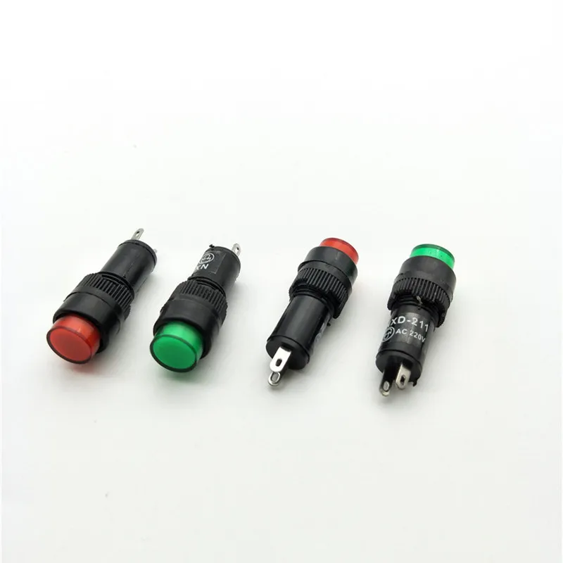 10Pcs 10Mm Paneelgemonteerde 220VAC Rood Groen Indicator Light Pilot Signaal Lamp